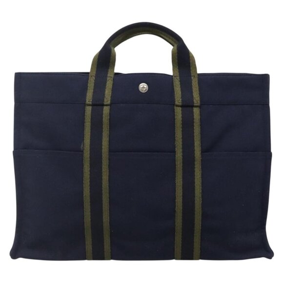 HERMES Fourre Tout MM Hand Bag Canvas Navy Auth - Picture 12 of 15